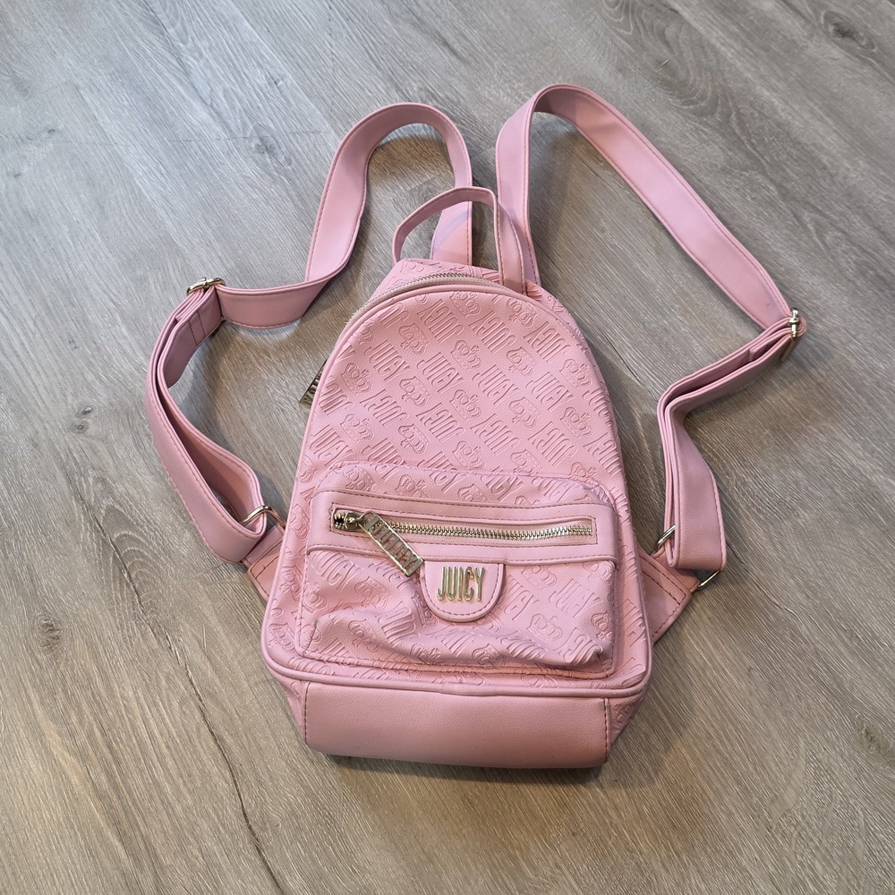 Juicy Couture Pink Embossed Logo Mini Backpack Gold Hardware